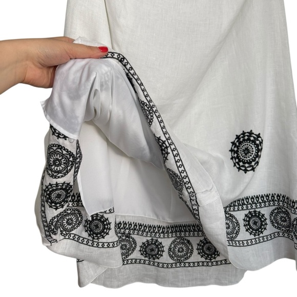 Vintage Y2K Linen Boho Medallion Embroidered Skirt Size 12 P Black White - Picture 5 of 8